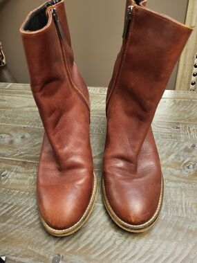 Women's Brown Leather Zip-Front Mid-Calf Boots